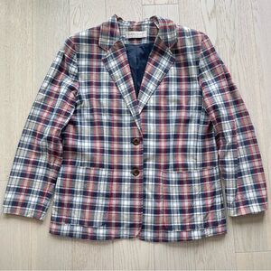 Vintage 90s Karen Scott Sport 100% Cotton Plaid Lightweight Preppy Button Blazer